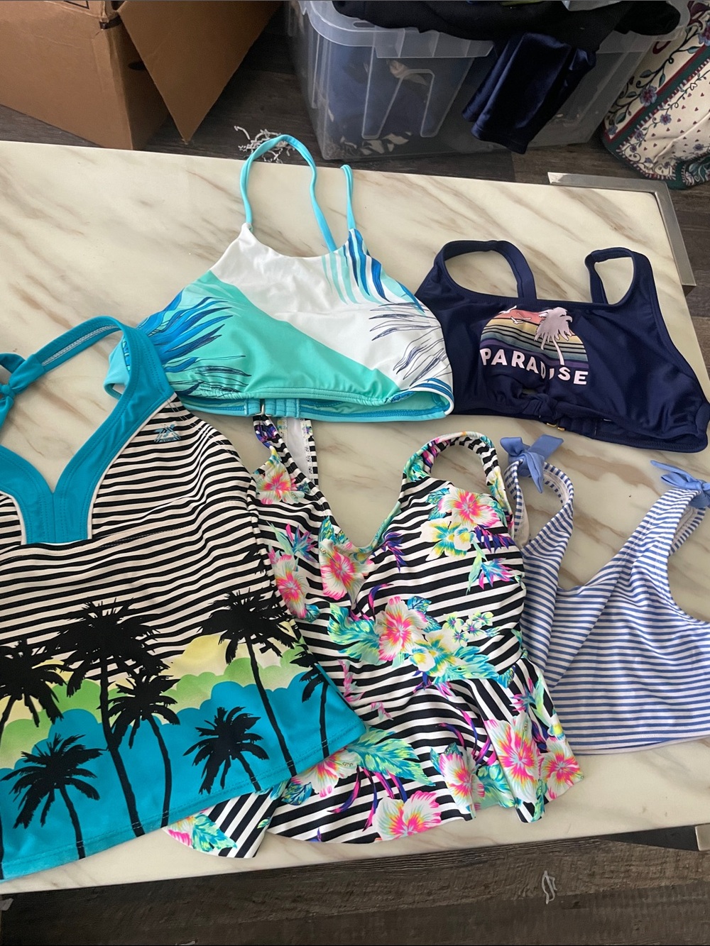 Girls Bikini Top Bundle of 5 pieces, size small and medium or 10 to 12.